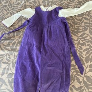 CpC classic prep designs purple corduroy coveralls with white collared shirt